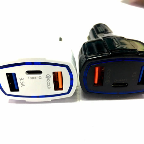 Image of QC 3.0 3 Port USB Fast Charging TYPE C Car Charger