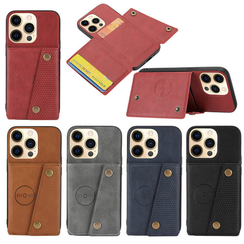 Image of Flip Leather Card Slot Holder Case For iPhone 15 14 13 12 sery Wallet Phone Cover