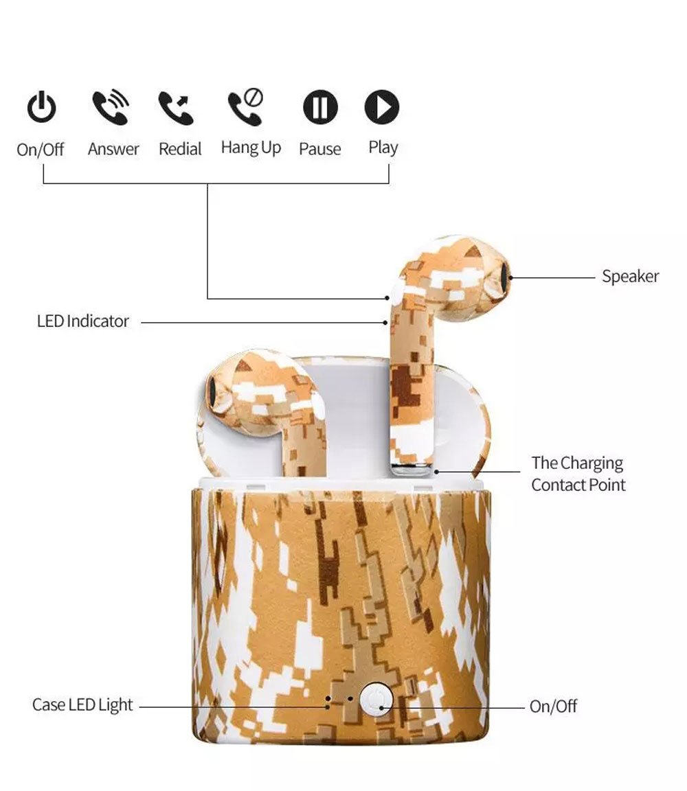 Camouflage i7s TWS Wireless Bluetooth Headset with charging box