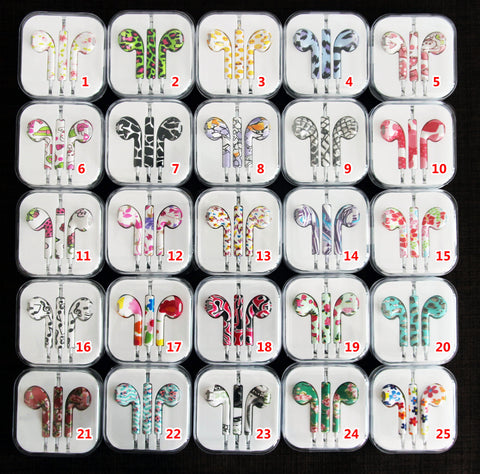 Image of Printed Earphones earbuds with Volume Control & Mic for iPhone
