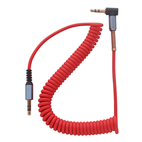 Image of spring aux cables with 90 degree right angle 3.5 mm male to male audio cord