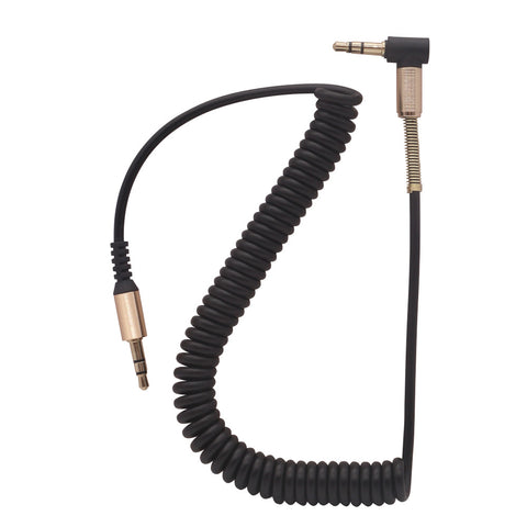 Image of spring aux cables with 90 degree right angle 3.5 mm male to male audio cord