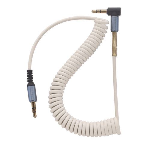 Image of spring aux cables with 90 degree right angle 3.5 mm male to male audio cord