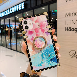 Glitter Flower Case with Diamond Ring Holder for iPhone models