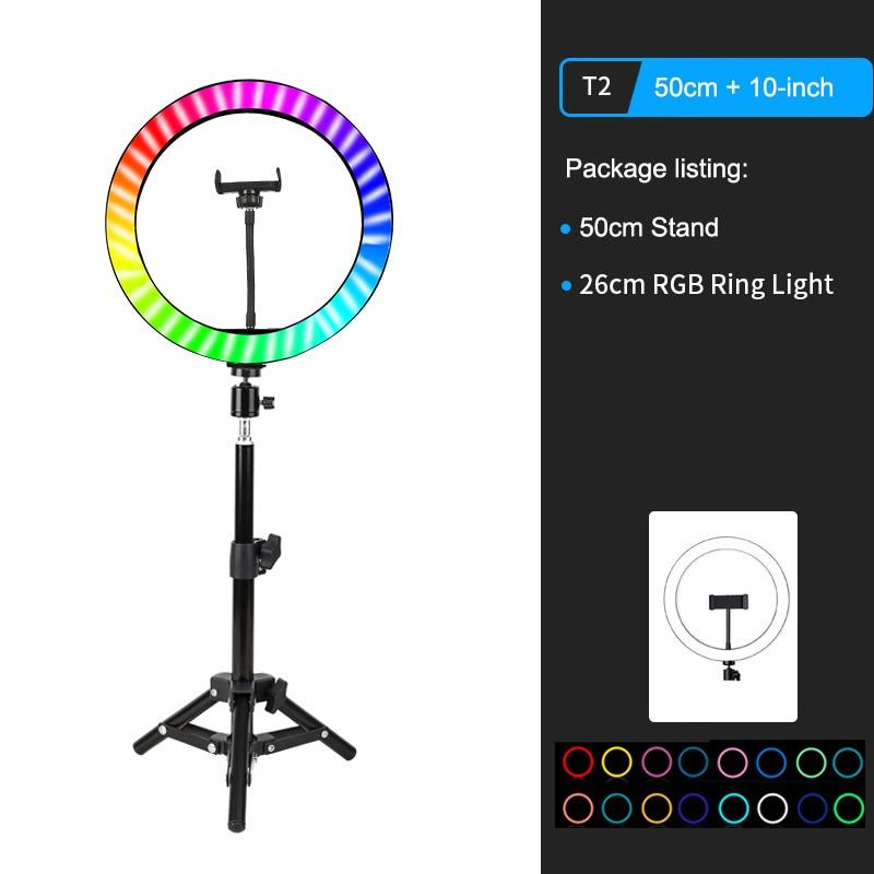 10" RGB LED Ring Light Selfie Photographic Lighting Colorful Ring Lamp Dimmable with Control Stand for TikTok Youtube Vlog Live