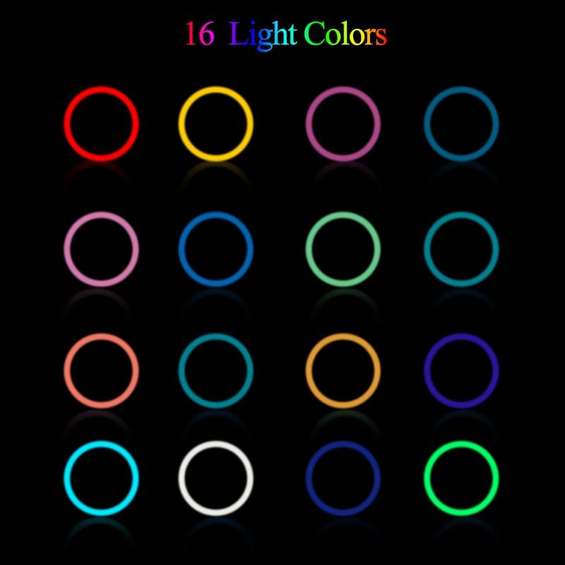 10" RGB LED Ring Light Selfie Photographic Lighting Colorful Ring Lamp Dimmable with Control Stand for TikTok Youtube Vlog Live