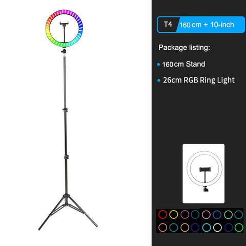 Image of 10" RGB LED Ring Light Selfie Photographic Lighting Colorful Ring Lamp Dimmable with Control Stand for TikTok Youtube Vlog Live