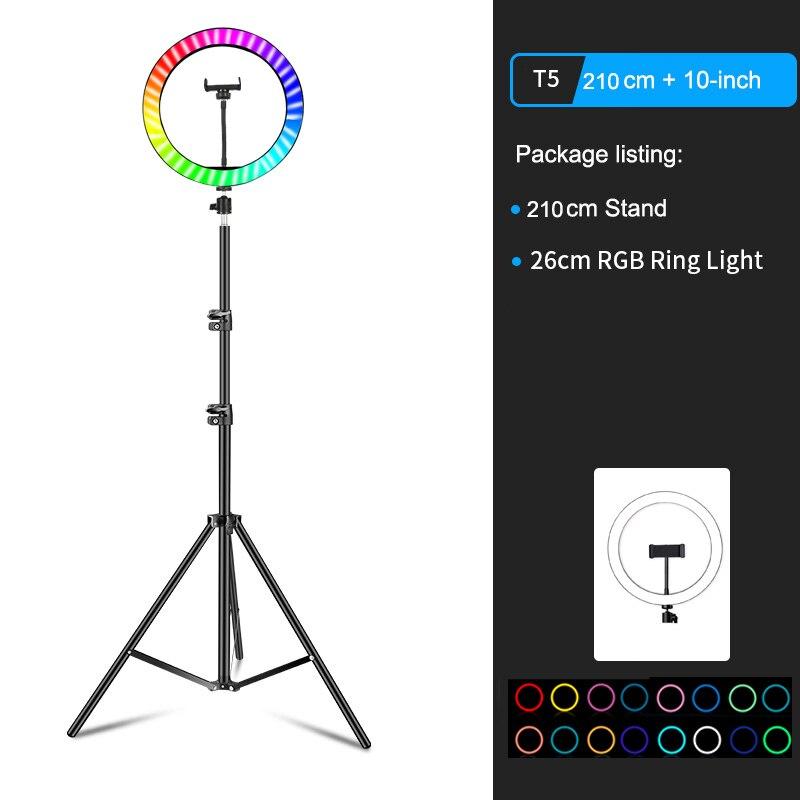 10" RGB LED Ring Light Selfie Photographic Lighting Colorful Ring Lamp Dimmable with Control Stand for TikTok Youtube Vlog Live