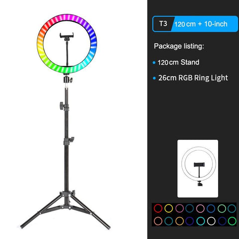 Image of 10" RGB LED Ring Light Selfie Photographic Lighting Colorful Ring Lamp Dimmable with Control Stand for TikTok Youtube Vlog Live