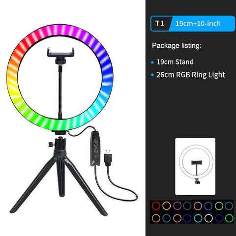 Image of 10" RGB LED Ring Light Selfie Photographic Lighting Colorful Ring Lamp Dimmable with Control Stand for TikTok Youtube Vlog Live