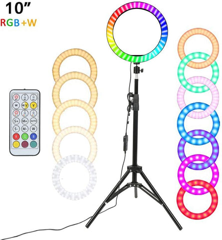 Image of 10" RGB LED Ring Light Selfie Photographic Lighting Colorful Ring Lamp Dimmable with Control Stand for TikTok Youtube Vlog Live