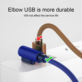3ft 90 Degree charger cable USB Data cable for easy charging