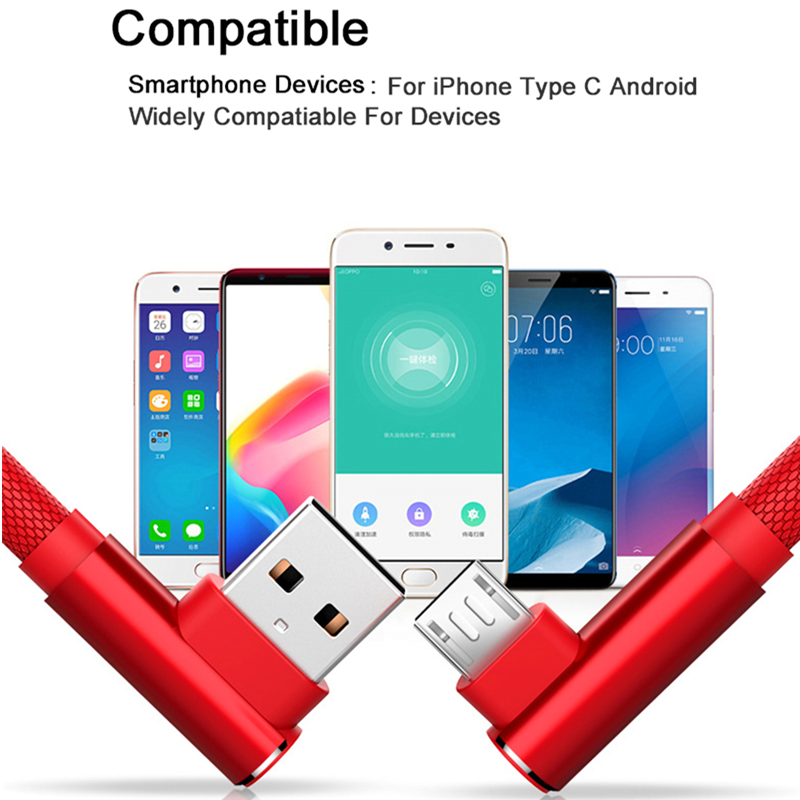 90 Degree charger cable 10ft extra long fast Charging USB Data for iPhone iPad Android Type C