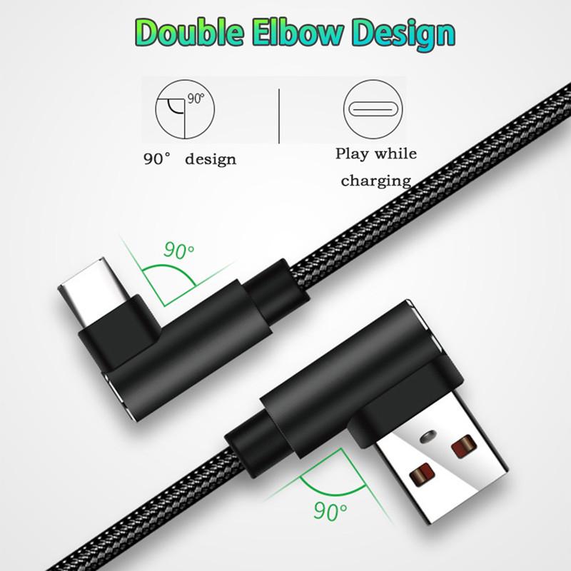 90 Degree charger cable 10ft extra long fast Charging USB Data for iPhone iPad Android Type C