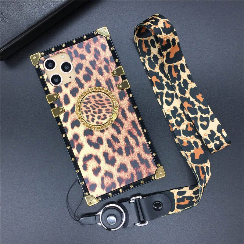 Square Luxury Glitter Fashion Leopard Print Cover Case for iPhone models