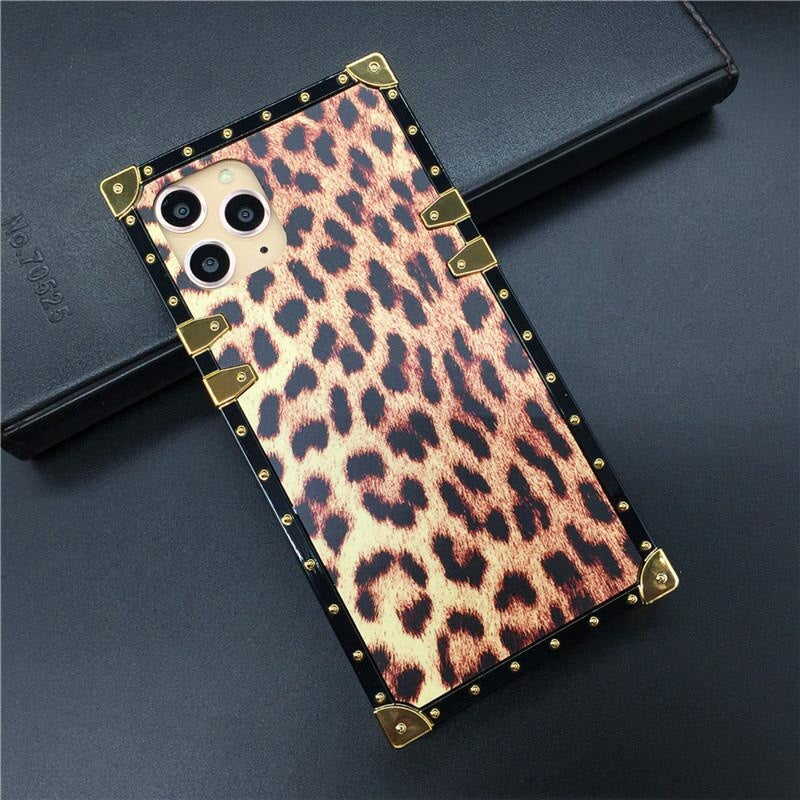 Square Luxury Glitter Fashion Leopard Print Cover Case for iPhone models