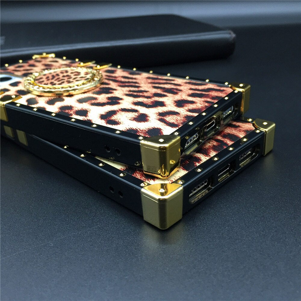 Square Luxury Glitter Fashion Leopard Print Cover Case for iPhone models