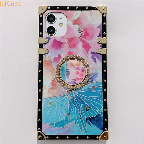 Image of Glitter Flower Case with Diamond Ring Holder for iPhone models