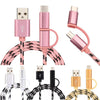 2 in 1 charging cable sync data cables for iphone +android and android+ type c