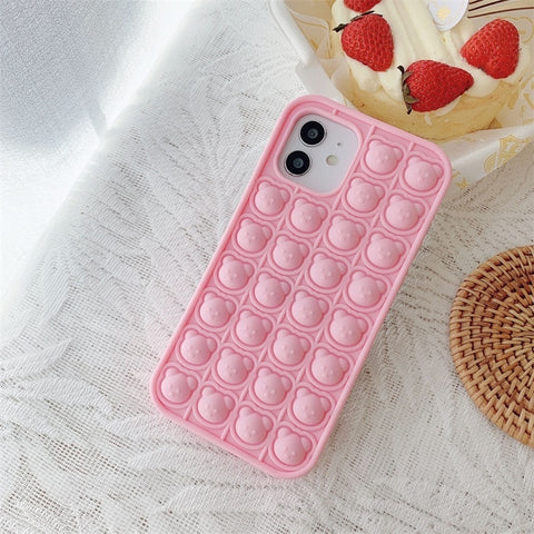Image of Iphone 12 11 Pro Max case Cute Cartoon 3D bear toys push It bubble Phone Case ForX XR XS 6 6S 7 8 Plus SE Soft Silicone Cover Fundas go pop it