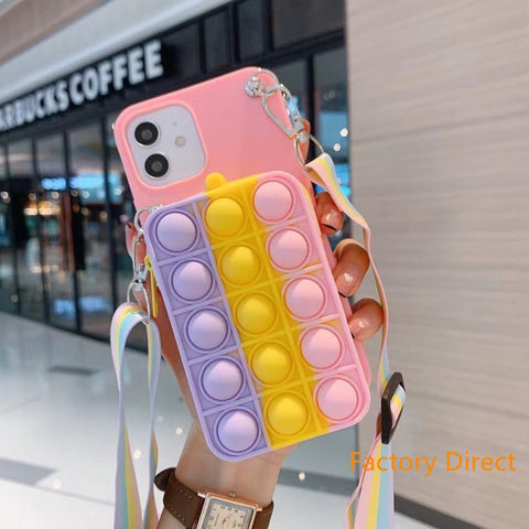 Image of Samsung A11 21S  A31 A71 phone case GalaxyA5 A6 A9 A10S A20S A12 A22 A32 A42 A52  phone case GO POP IT casing with card wallet change purchase key card bag with cross body strap back cover
