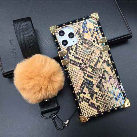 Image of iPhone 12 PRO XS Max X XR Strap Soft Square Case for iphone 11 PRO MAX Luxury Glitter Snake Skin Pattern Cover for 7 8 Plus 6S