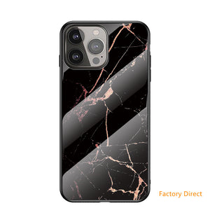 Marble design glass back cover case for iPhone 13 12 11 latest apple phone models
