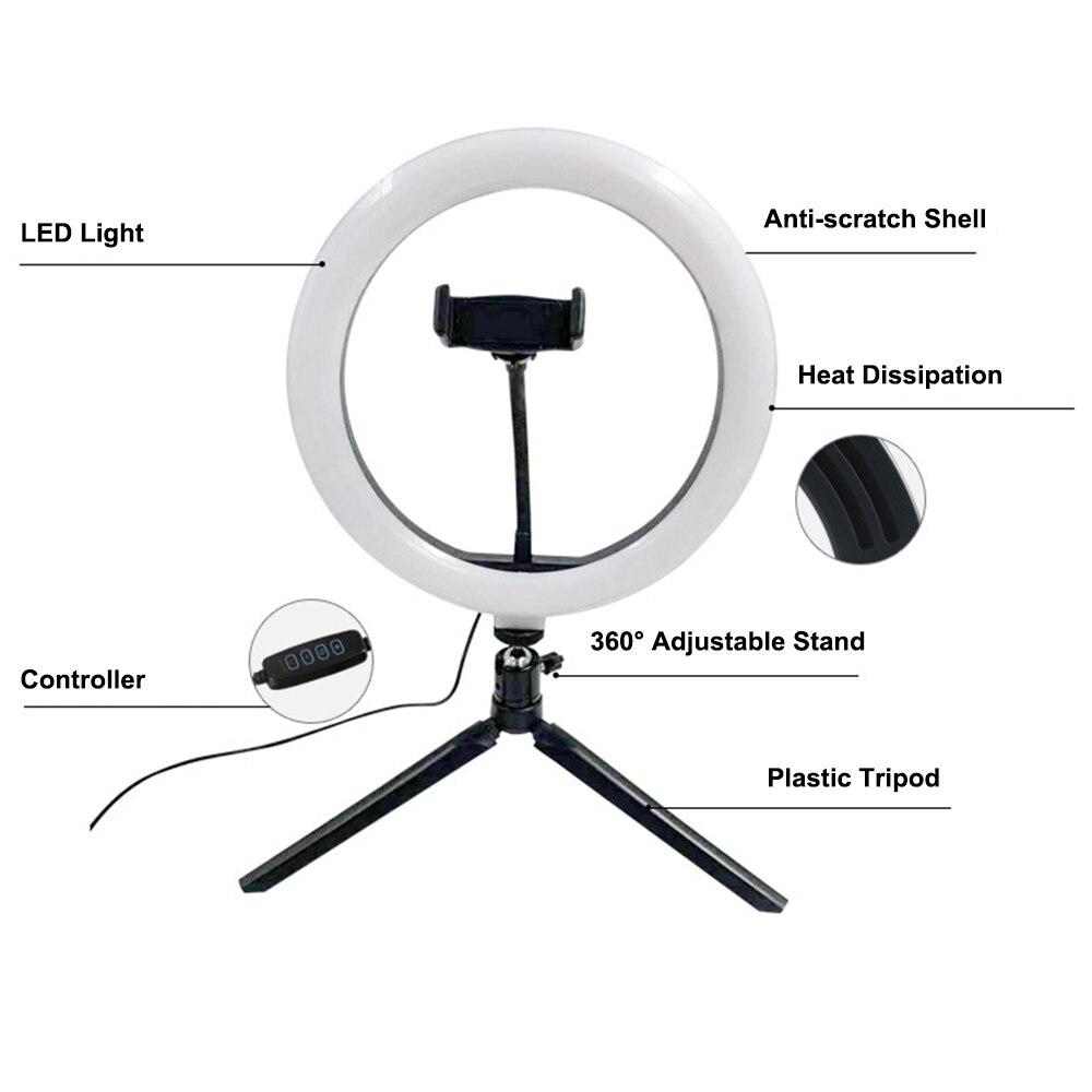 10 Inch LED Ring Light Dimmable Selfie Lamp with Tripod Photography Camera Phone Light for Makeup Video Live