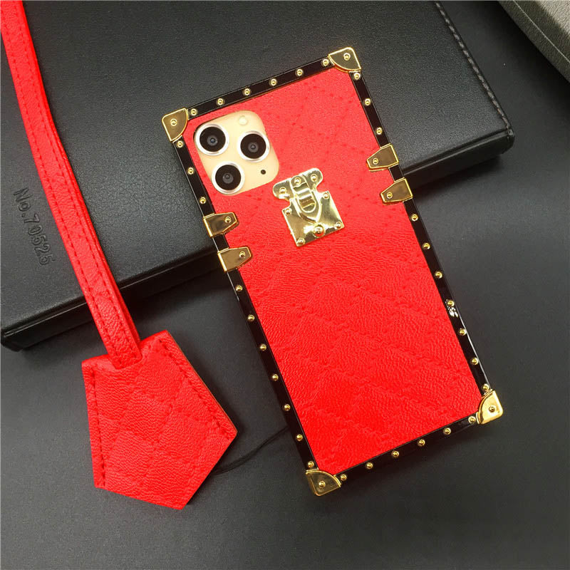 Samsung S Sery Luxury Grid Lambskin Square Cover PU Leather Case