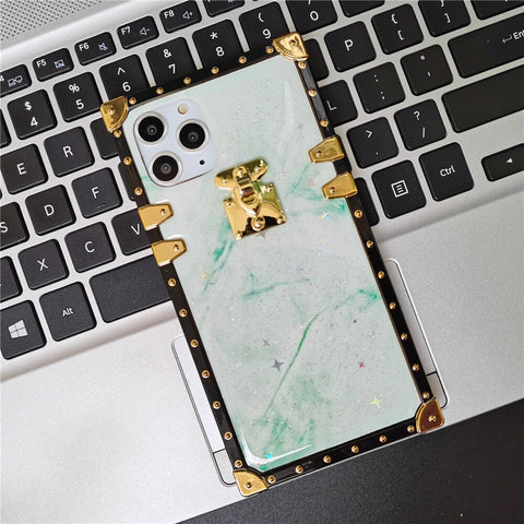 Image of Fashion Colorful Glitter Marble Stone Square Gold Cover for iPhone