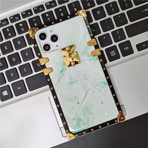 Fashion Colorful Glitter Marble Stone Square Gold Cover for iPhone