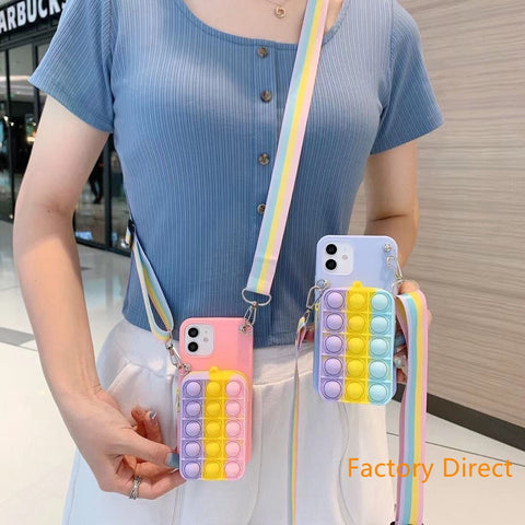 Image of Samsung A11 21S  A31 A71 phone case GalaxyA5 A6 A9 A10S A20S A12 A22 A32 A42 A52  phone case GO POP IT casing with card wallet change purchase key card bag with cross body strap back cover