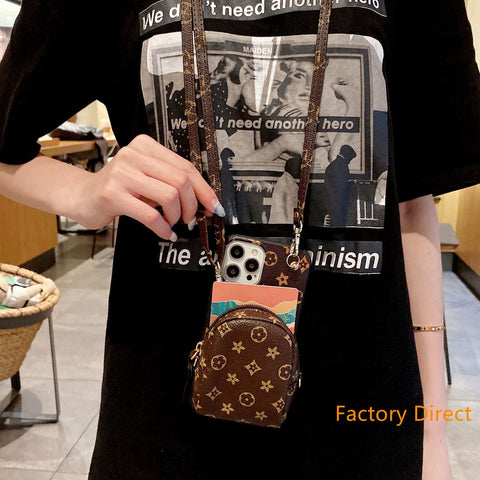 Image of Samsung Case A80 A10 A20 phone bag A30s A50 s A70 Classic LV brand pattern leather casing for Galaxy S9 plus S10 plus S20 S21 plus S30 ultra back cover with key card wallet coin purse long strap