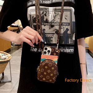 Samsung Case A80 A10 A20 phone bag A30s A50 s A70 Classic LV brand pattern leather casing for Galaxy S9 plus S10 plus S20 S21 plus S30 ultra back cover with key card wallet coin purse long strap