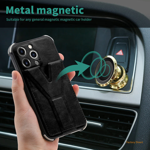 Image of iPhone 13 12 Mini 11 Pro Max Casing Luxury Shockproof  Leather phone case with stand holder and card slot wallet back cover For apple X XR XS Max SE 2020 with magnetic plate