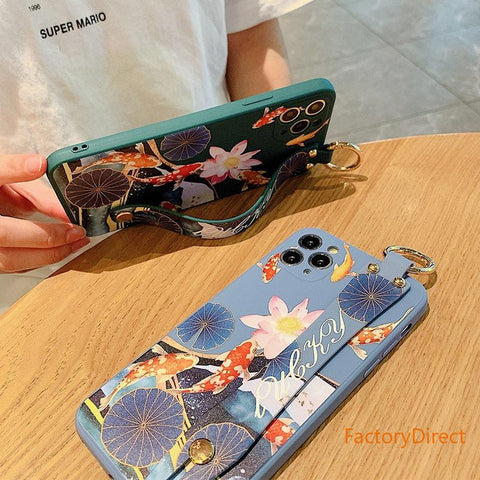 Image of Wrist Strap Cactus Flowers Phone Case For iPhone models 12 11 pro max 7 8 plus x xr xs xsmax