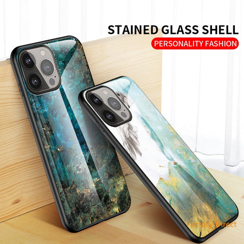 Image of Marble design glass back cover case for iPhone 13 12 11 latest apple phone models
