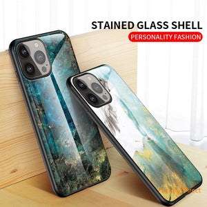 Marble design glass back cover case for iPhone 13 12 11 latest apple phone models