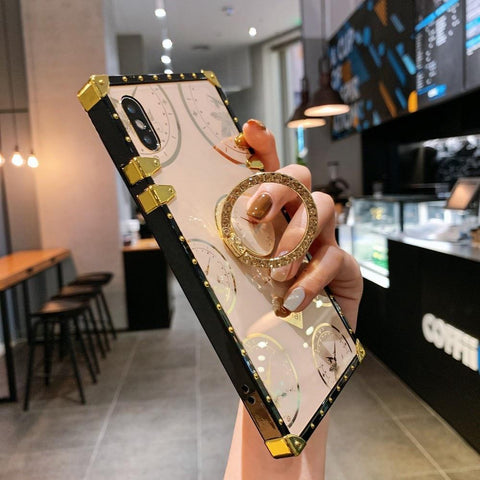 Image of Luxury Time Pattern Square Phone Case for Samsung A10 A20 A30 A50 A70 A12 A10S A20S A71 A01 A41 Coque Bling Ring Holder Cover