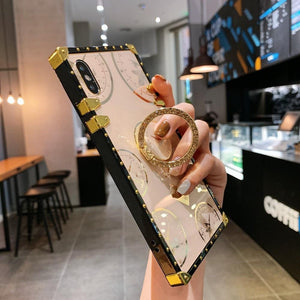 Luxury Time Pattern Square Phone Case for Samsung A10 A20 A30 A50 A70 A12 A10S A20S A71 A01 A41 Coque Bling Ring Holder Cover