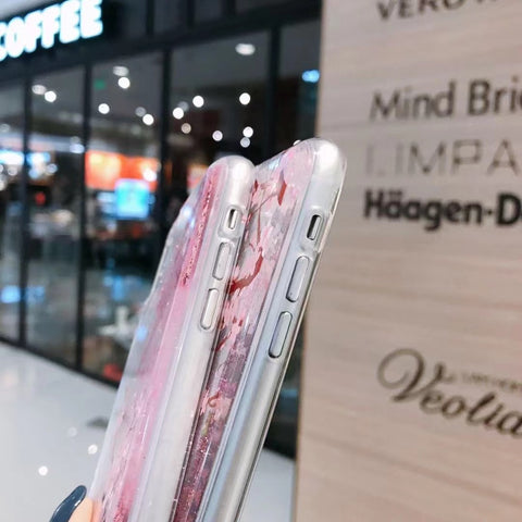 Image of Shining Casing for Samsung A10S A12 A20 A30 A21S A31 A50 A51 A52 A70 A71 A81 A91 Cute peach flower glossy quicksand phone case pink flowing flowerings for woman kids