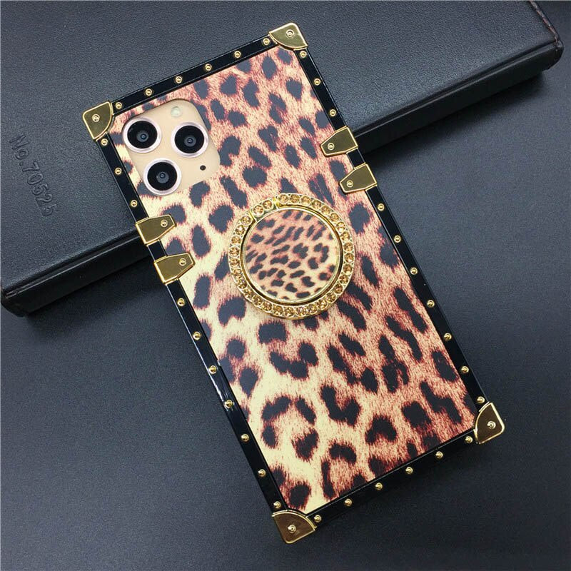 Square Luxury Glitter Fashion Leopard Print Cover Case for iPhone models