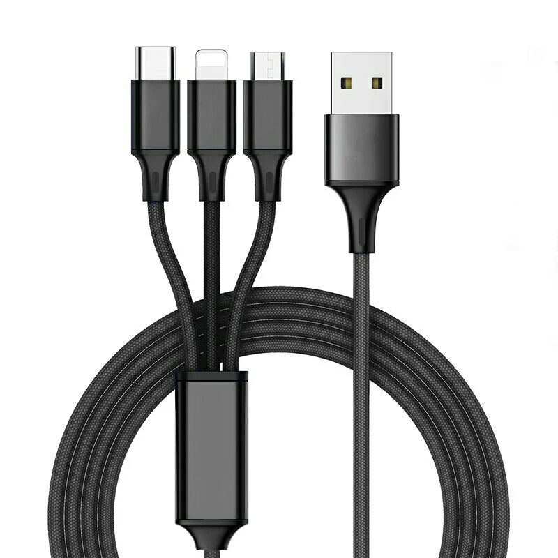 3-in-1 Fast Charging Cable – IPhone, Type-C, Micro USB – 1.2m Liquid Silicone
