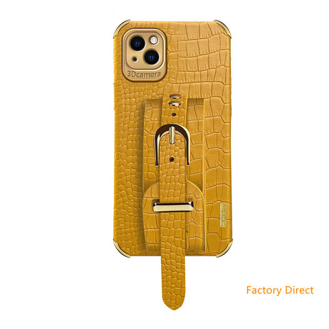 Image of New iPhone14 13 pro max 12 Mini 11 Crocodile leather case with wrist strap