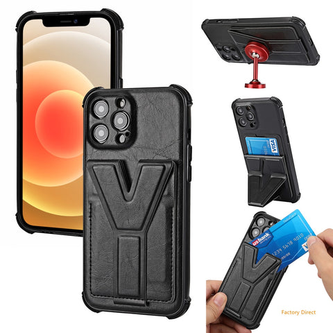 Image of iPhone 13 12 Mini 11 Pro Max Casing Luxury Shockproof  Leather phone case with stand holder and card slot wallet back cover For apple X XR XS Max SE 2020 with magnetic plate