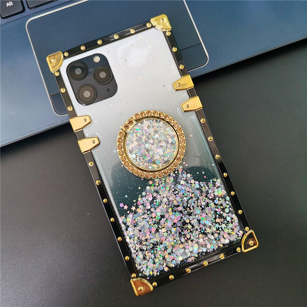 iPhones Luxury Bling Glitter Star Case Gradient Colorful Sequins Soft Square Phone Cover