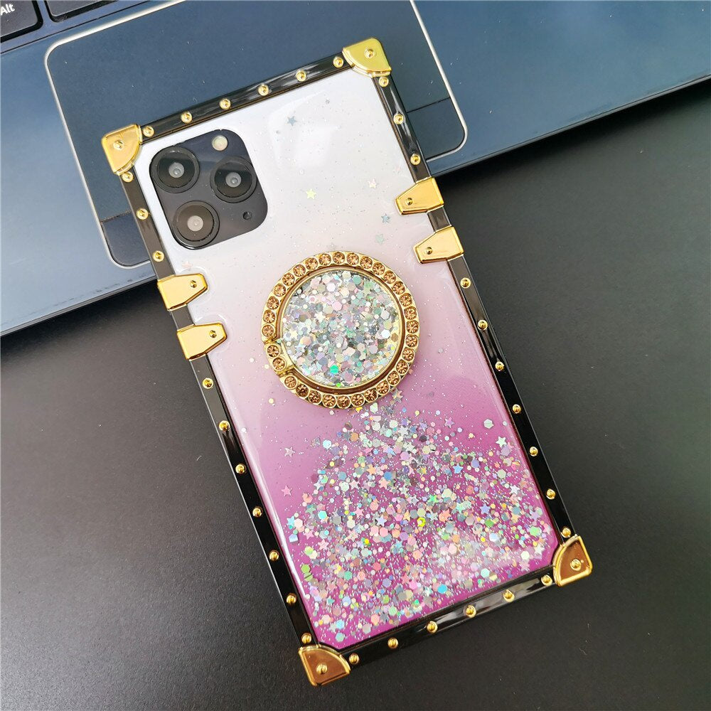iPhones Luxury Bling Glitter Star Case Gradient Colorful Sequins Soft Square Phone Cover