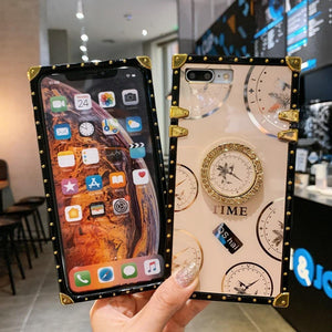 Luxury Time Pattern Square Phone Case for Samsung A10 A20 A30 A50 A70 A12 A10S A20S A71 A01 A41 Coque Bling Ring Holder Cover