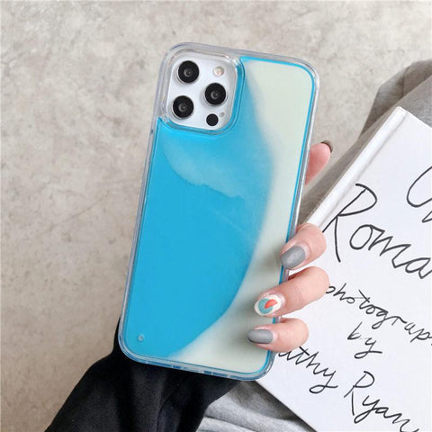 Image of Quicksand Luminous Phone Case For iPhone 12 11 12 Pro Max XR XS Max X 7 8 Plus 12 Mini 12Pro 12 11 Glitter Neon Sand Back Cover