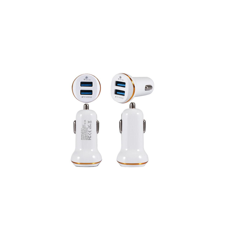 High quality 5V 2A Dual USB Port Car Charger with Gold Ring